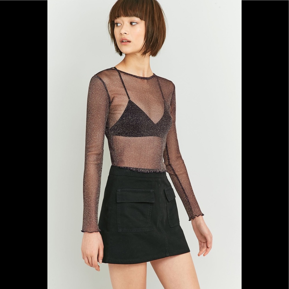 NWOT Sparkle & Fade Lurex Lettuce Edge Crop Top - Picture 1 of 3